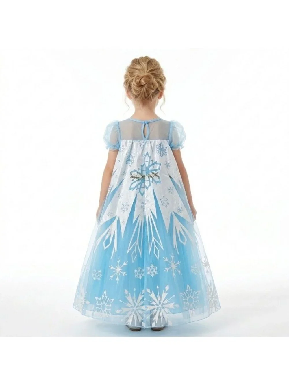 Girls Elsa Frozen Princess Costume Dress Ice Blue Sequin Tulle Snowflake Birthda